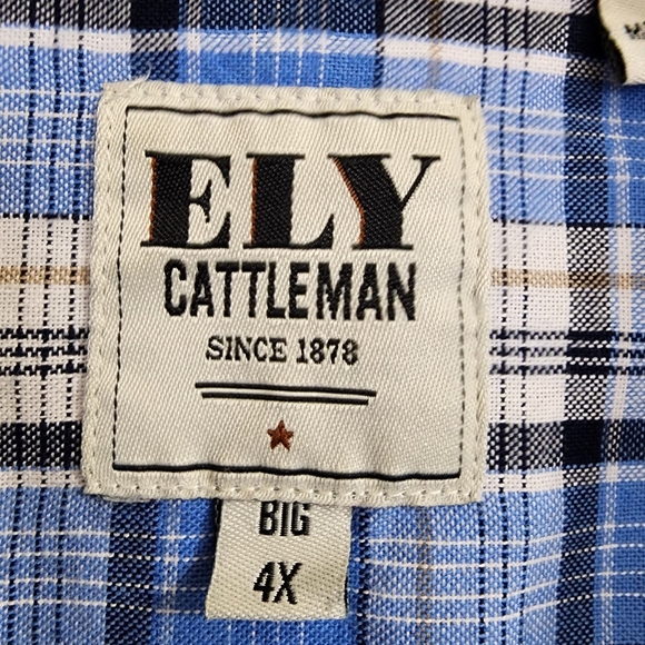 Ely Cattleman Blue Plaid Western Pearl Snap Wrinkle Resistant Shirt Men’s Big 4X - Picture 11 of 13